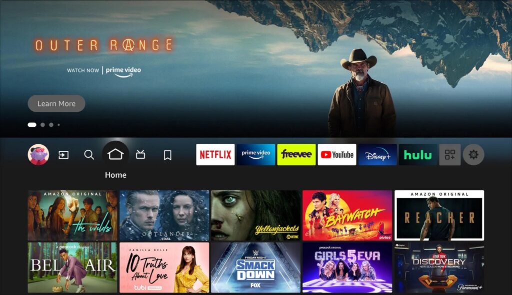 Interface menu principal Fire TV Stick na tela