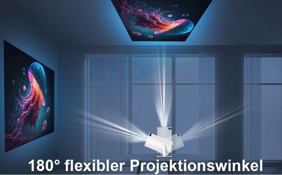 Projetor Hy300 girando 180 graus projetando no teto