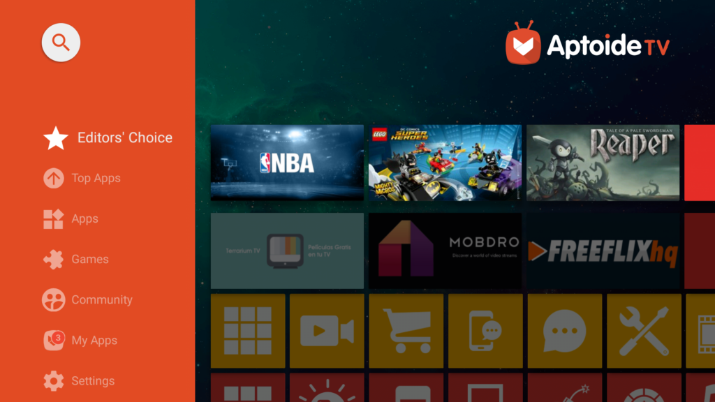 Interface de Aptoide TV