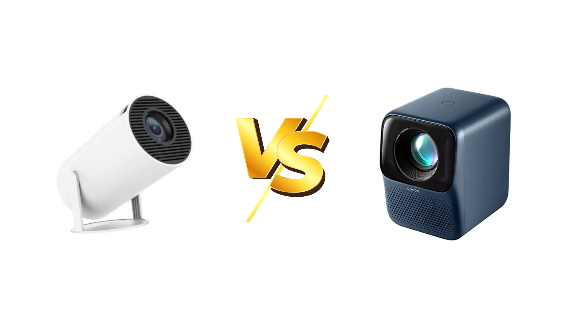 Comparativo visual lado a lado entre o projetor cilíndrico Magcubic Hy300 e o projetor cúbico Wanbo T2 Max New.